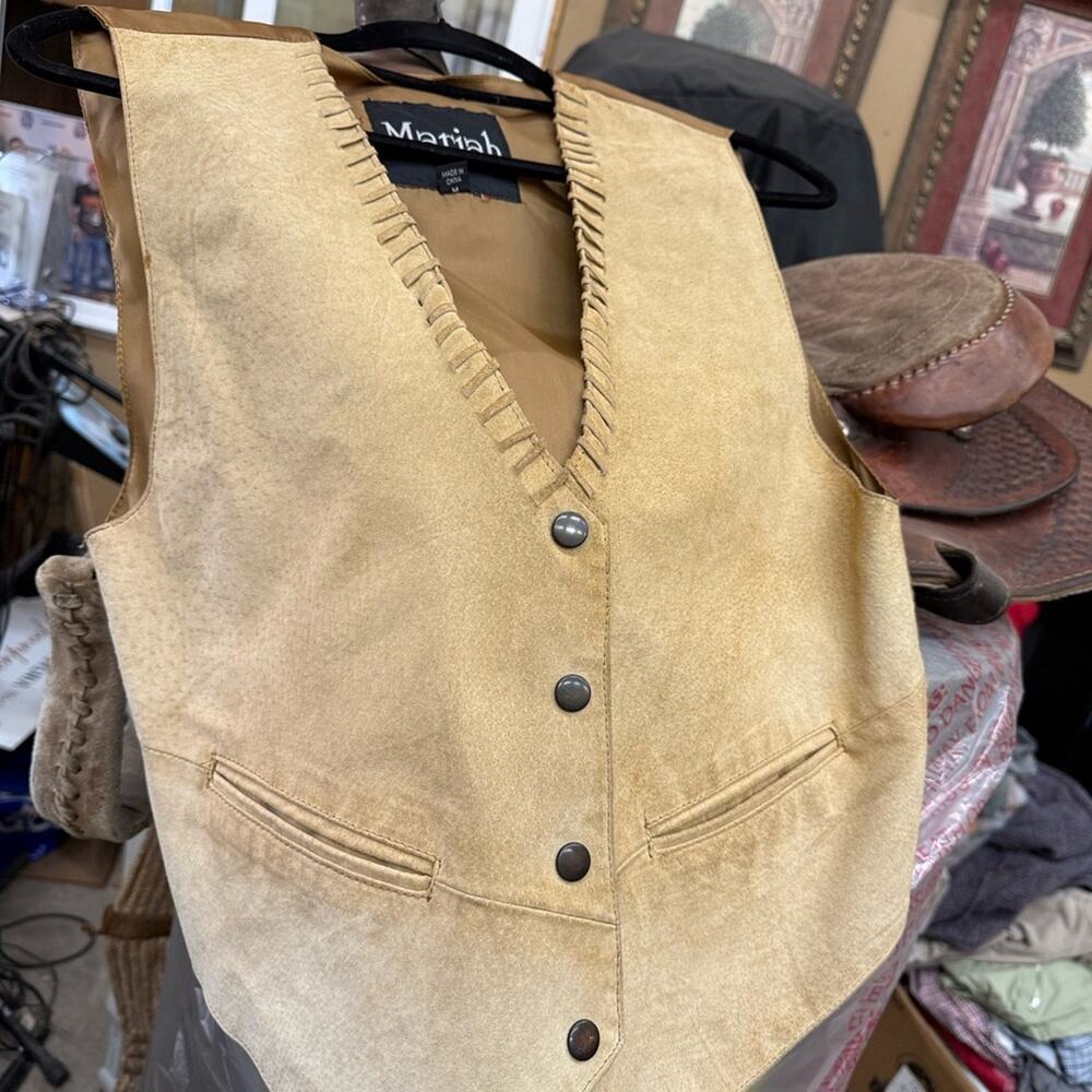 Vintage Pioneer Leather Western Tan Vest for Men